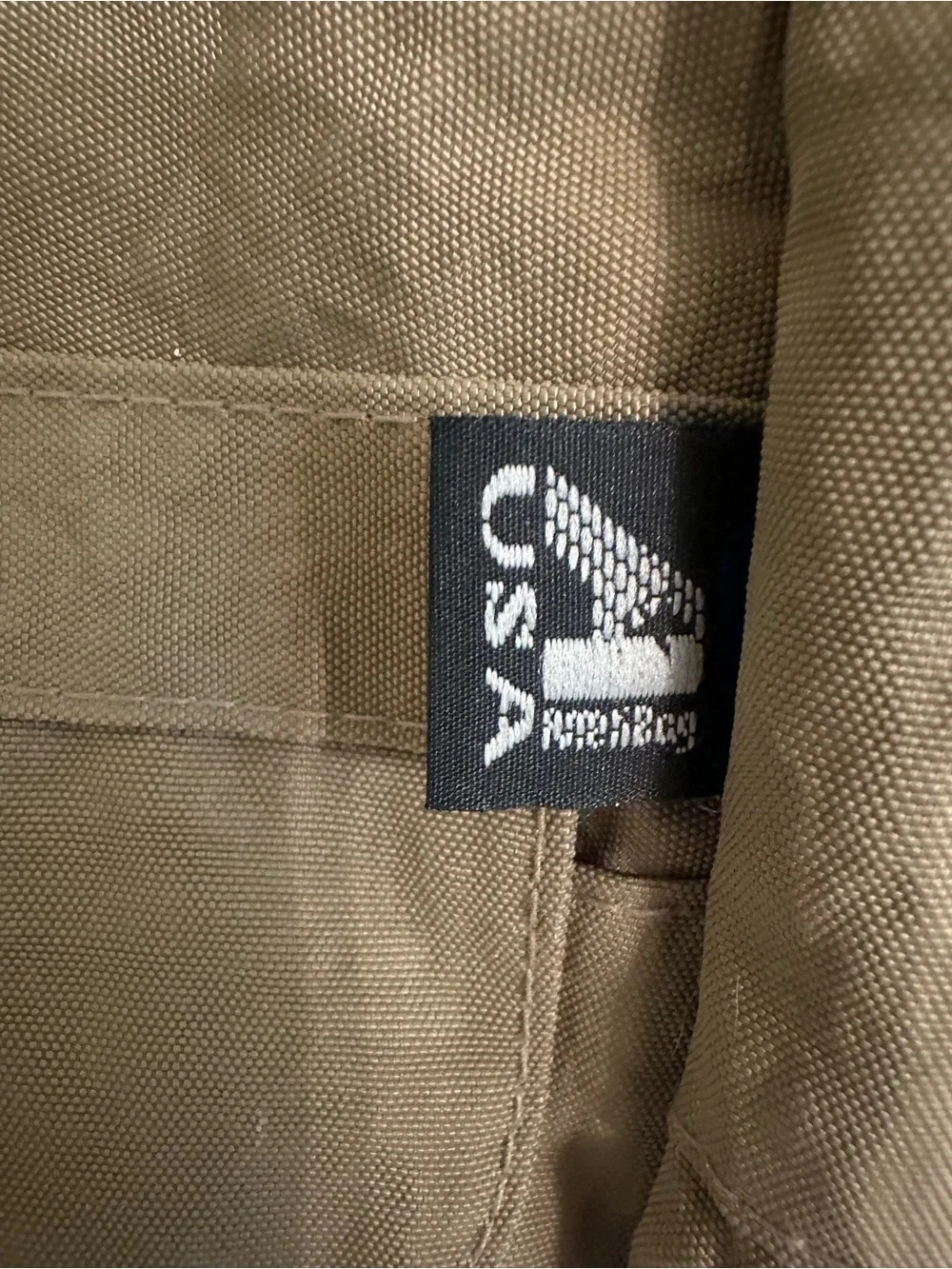 Ameribag Red and Blue Logo Interior Tag on Cream Lining